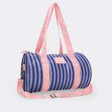 Sports & Gym Bag Pink Trim | Laminated Fabric Pink Webb - Linear - Jet / Chunky Zip Luggage Bag by Thandana