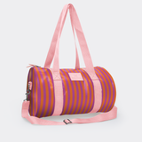 Sports & Gym Bag Pink Trim | Laminated Fabric Pink Webb - Linear - Preppy / Chunky Zip Luggage Bag by Thandana