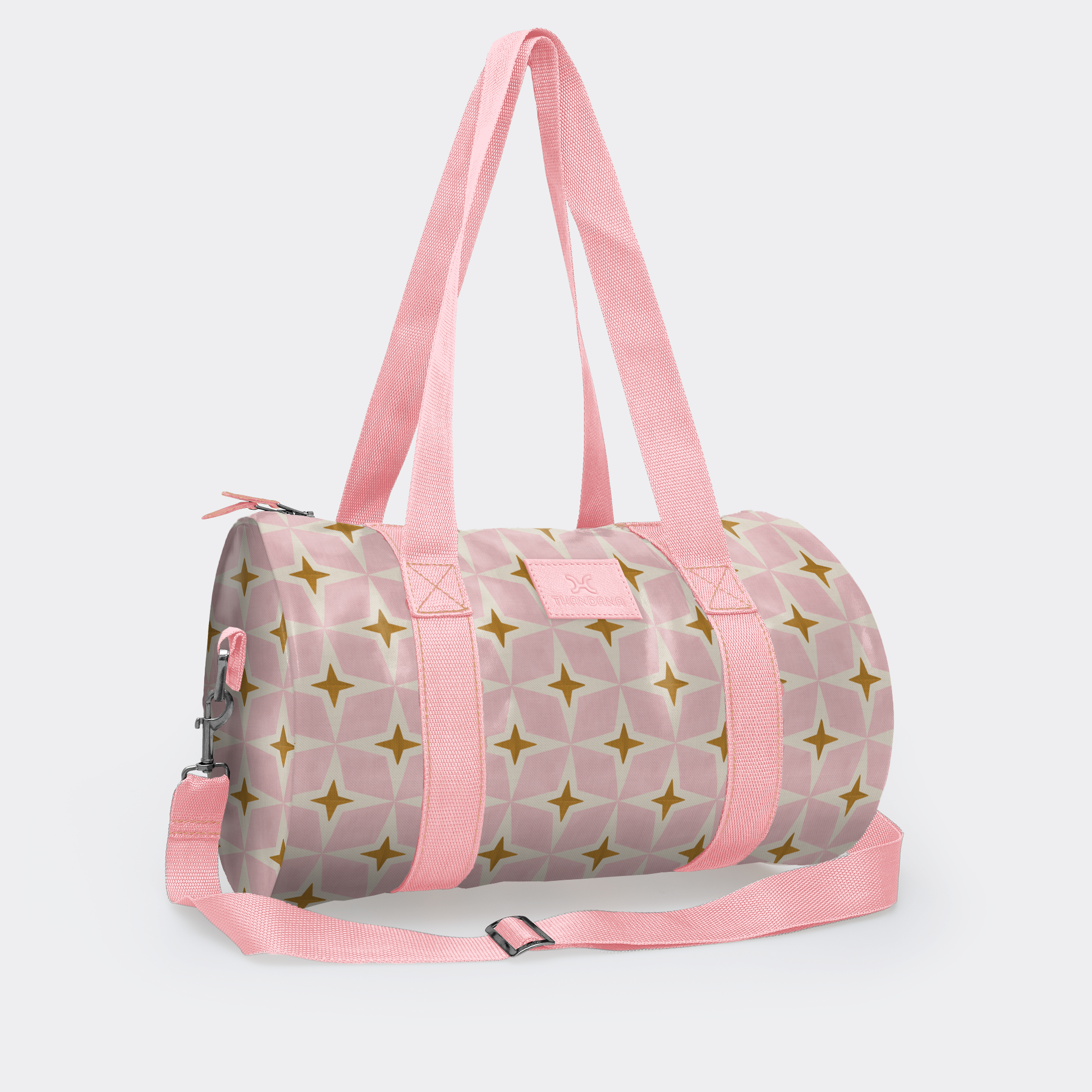 Sports & Gym Bag Pink Trim | Laminated Fabric Pink Webb - Nova - Blush / Chunky Zip Luggage Bag by Thandana