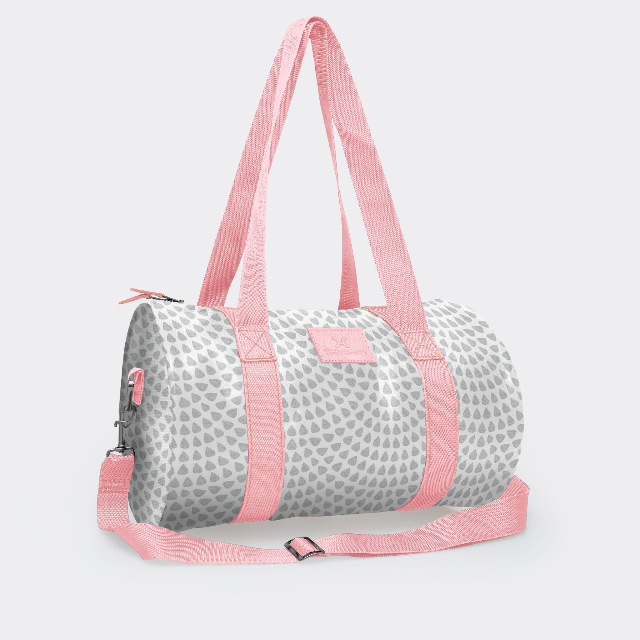 Sports & Gym Bag Pink Trim | Laminated Fabric Pink Webb - Scale Away - Moonstruck / Chunky Zip Luggage Bag by Thandana