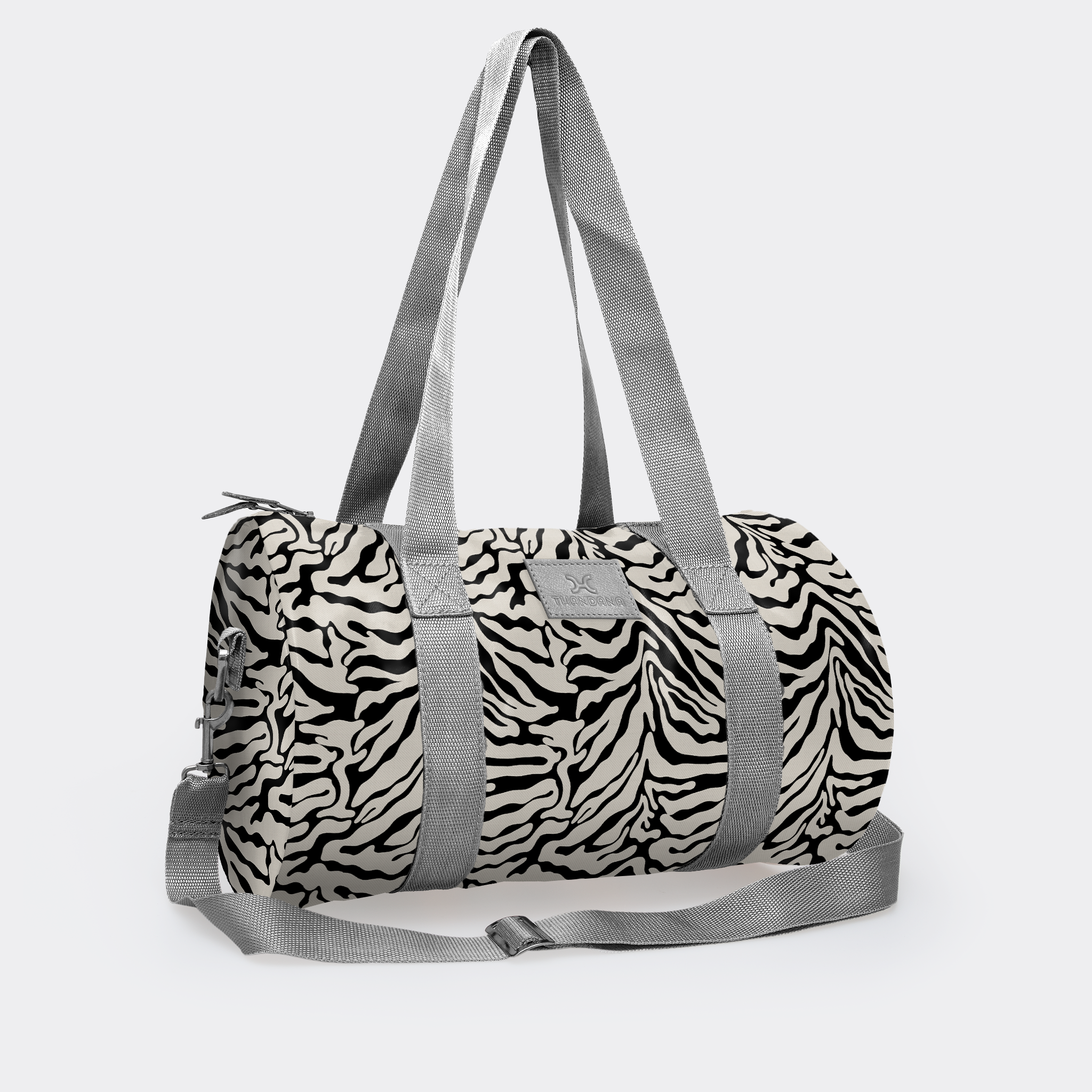 Sports & Gym Bag Silver Trim | Laminated Fabric Nomad Stripe - Pitch Luggage Bag by Thandana