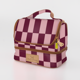 Thermal Cooler Bag | Laminated Fabric with Genuine Leather Checkmate - Cherry / Chunky Zip Mini Thermal Cooler