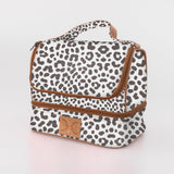Thermal Cooler Bag | Laminated Fabric with Genuine Leather Cheetah - White / Chunky Zip Mini Thermal Cooler by Thandana