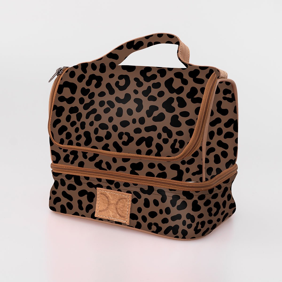 Thermal Cooler Bag | Laminated Fabric with Genuine Leather Cheetah - Coffee / Chunky Zip Mini Thermal Cooler by Thandana