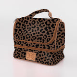 Thermal Cooler Bag | Laminated Fabric with Genuine Leather Cheetah - Coffee / Chunky Zip Mini Thermal Cooler by Thandana