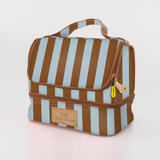 Thermal Cooler Bag | Laminated Fabric with Genuine Leather Coastal Stripe - Blue / Chunky Zip Mini Thermal Cooler
