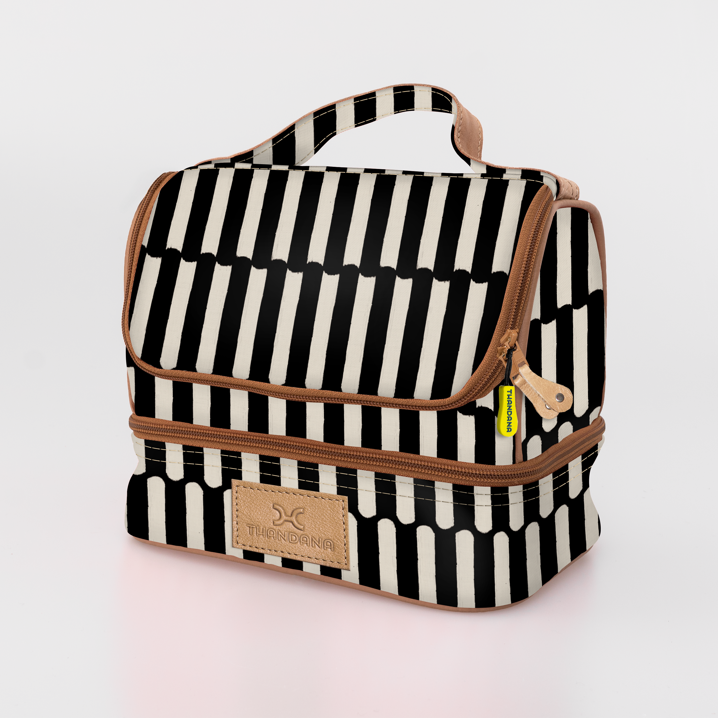 Thermal Cooler Bag | Laminated Fabric with Genuine Leather Indie - Pitch / Chunky Zip Mini Thermal Cooler by Thandana