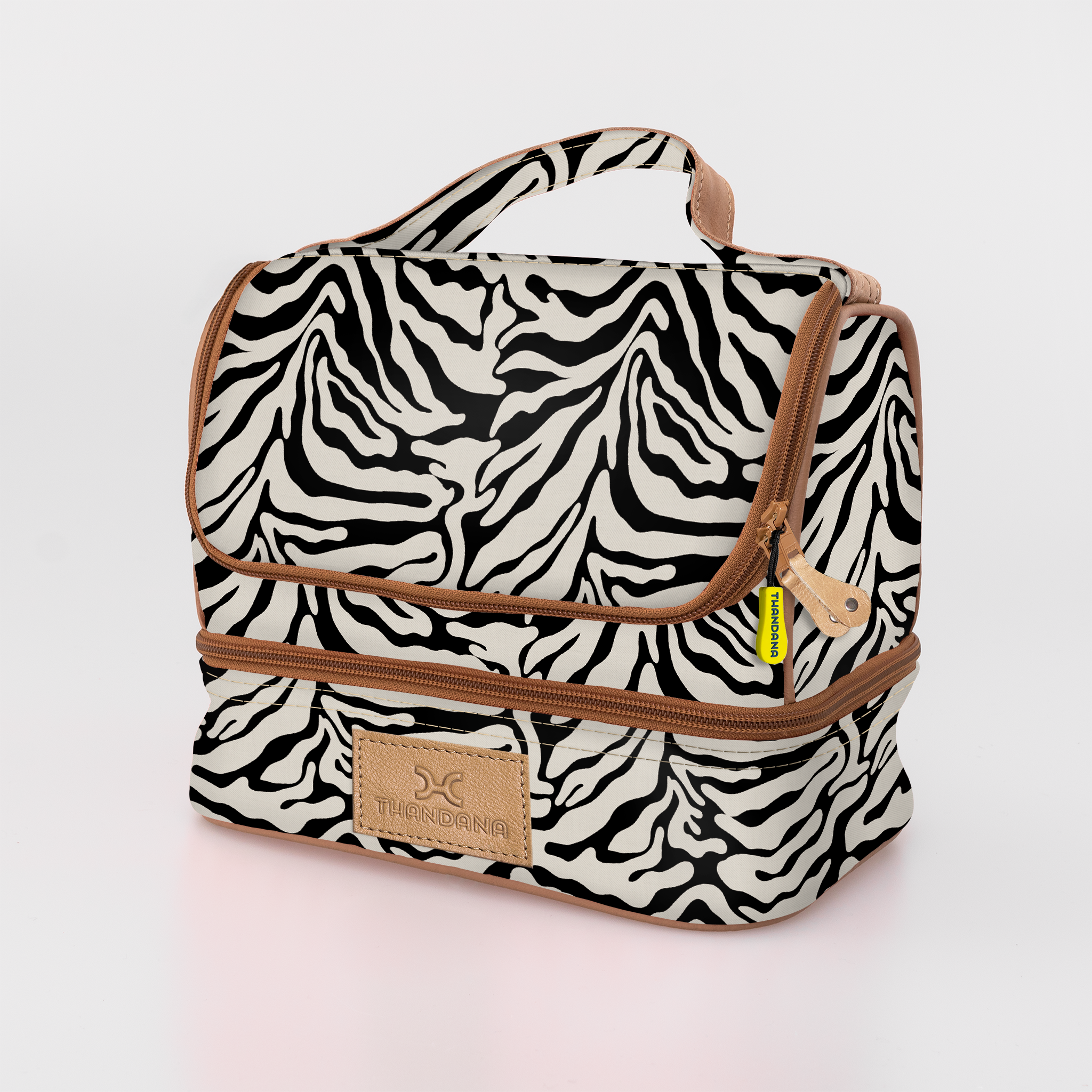 Thermal Cooler Bag | Laminated Fabric with Genuine Leather Nomad Stripe - Pitch / Chunky Zip Mini Thermal Cooler