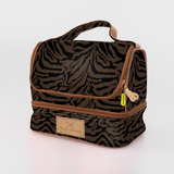 Thermal Cooler Bag | Laminated Fabric with Genuine Leather Nomad Stripe - Coffee / Chunky Zip Mini Thermal Cooler