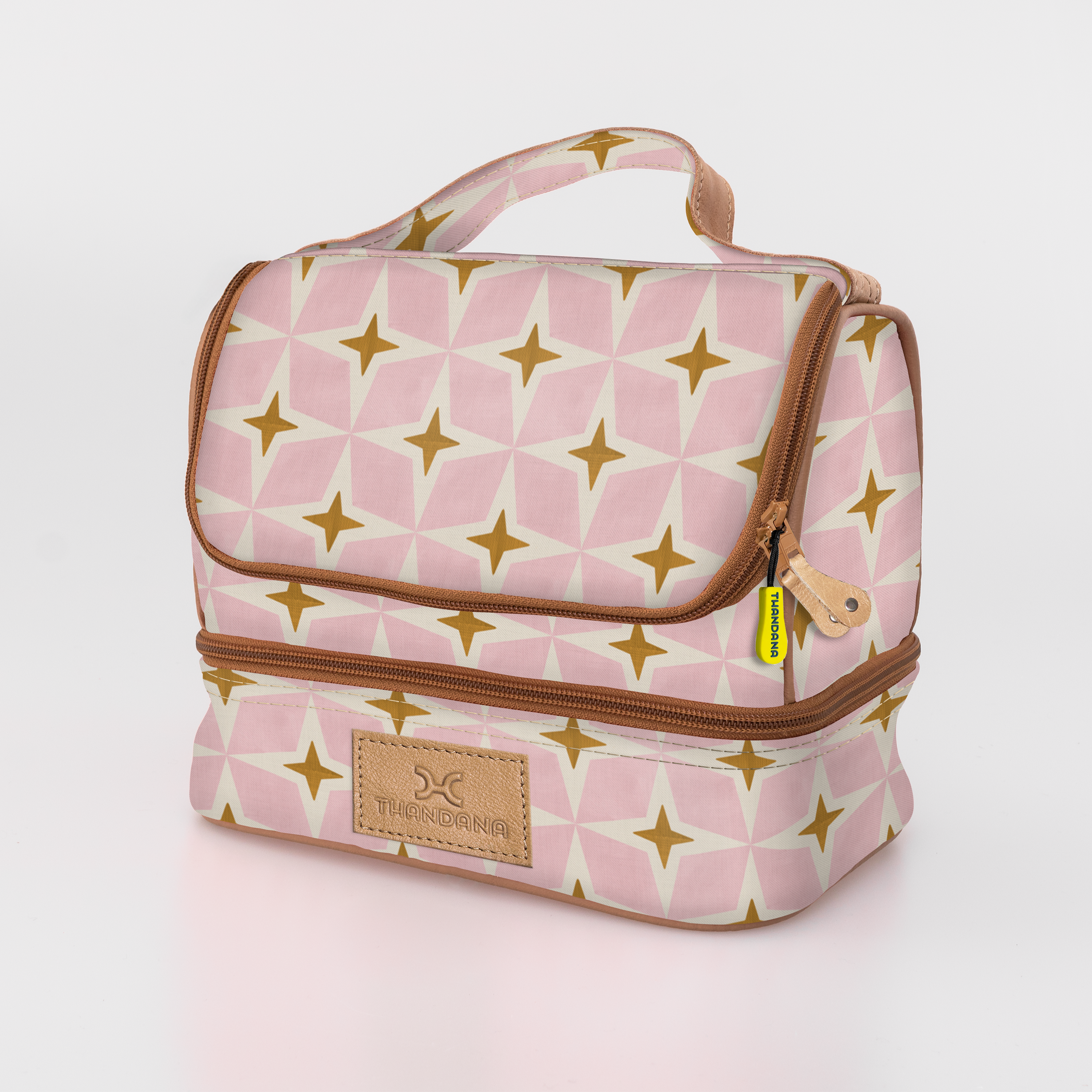 Thermal Cooler Bag | Laminated Fabric with Genuine Leather Nova - Blush / Chunky Zip Mini Thermal Cooler by Thandana