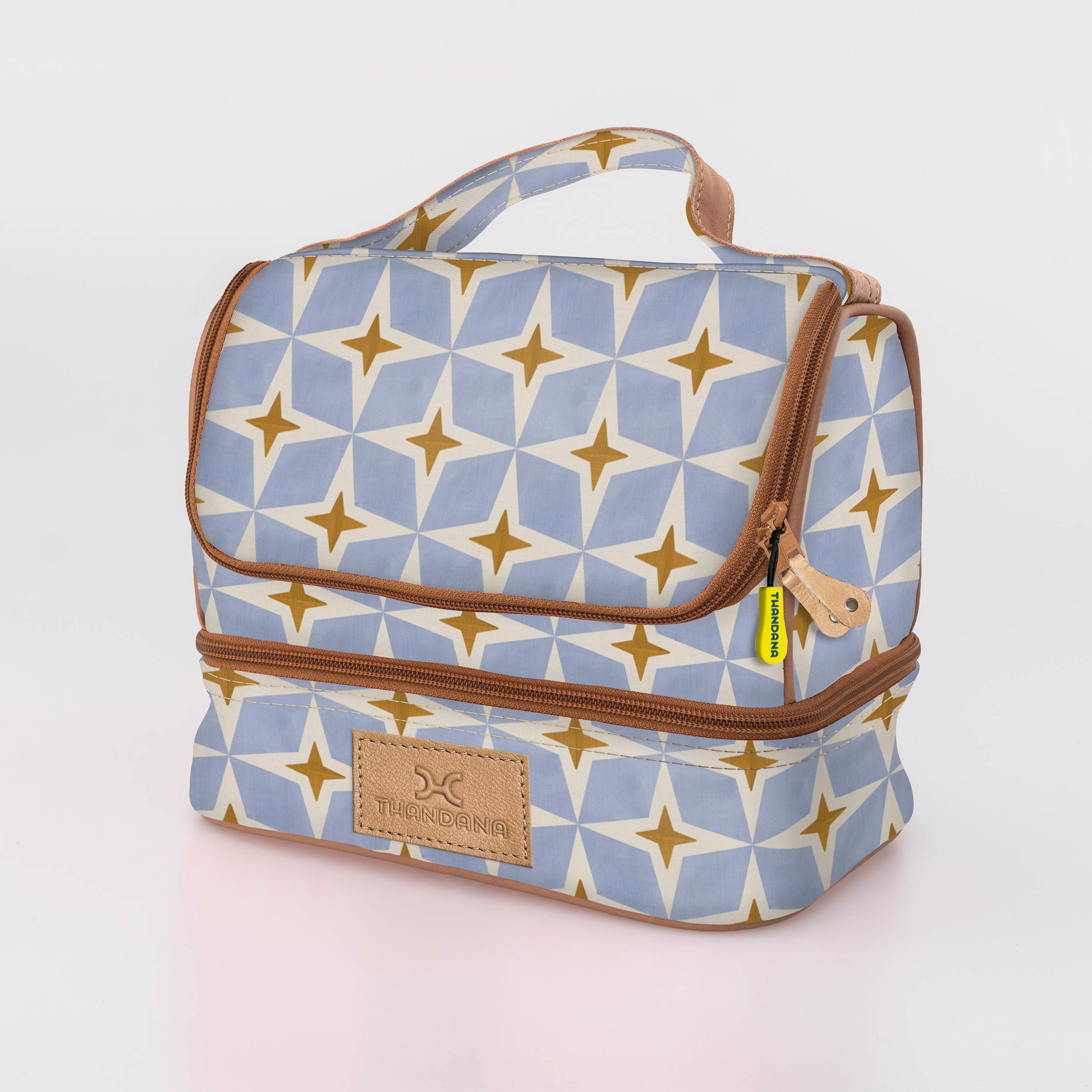 Thermal Cooler Bag | Laminated Fabric with Genuine Leather Nova - Mist / Chunky Zip Mini Thermal Cooler by Thandana