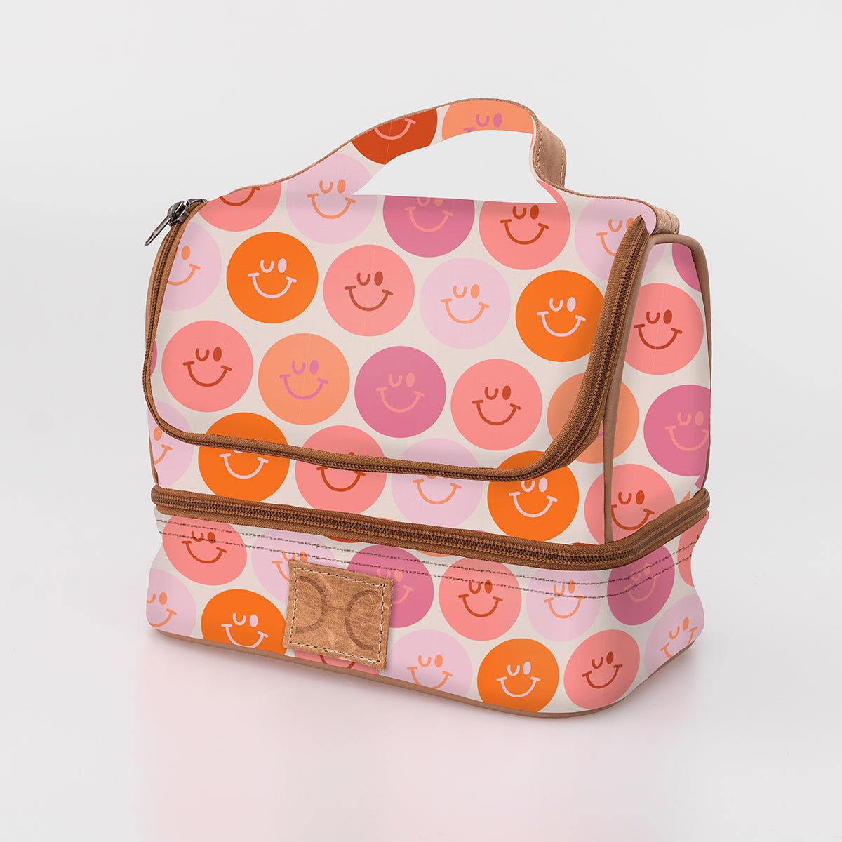 Thermal Cooler Bag | Laminated Fabric with Genuine Leather Smiley - Blush / Chunky Zip Mini Thermal Cooler by Thandana