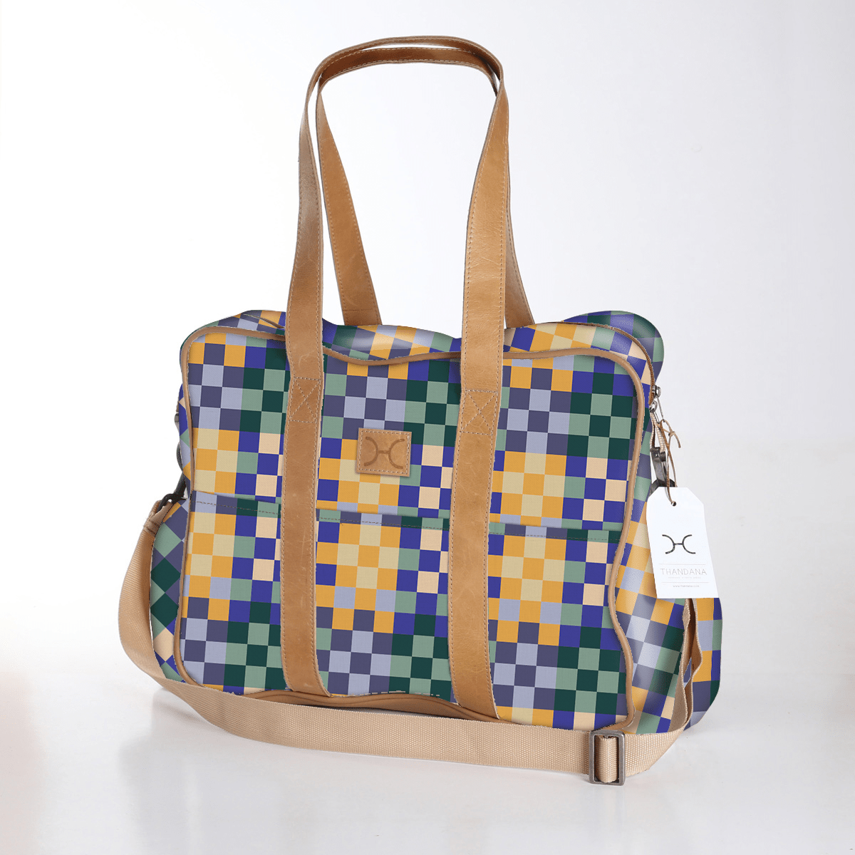 Toddler Bag | Laminated Fabric with Genuine Leather Checker - Jet / Chunky Zip Toddler Fabric Bag by Thandana