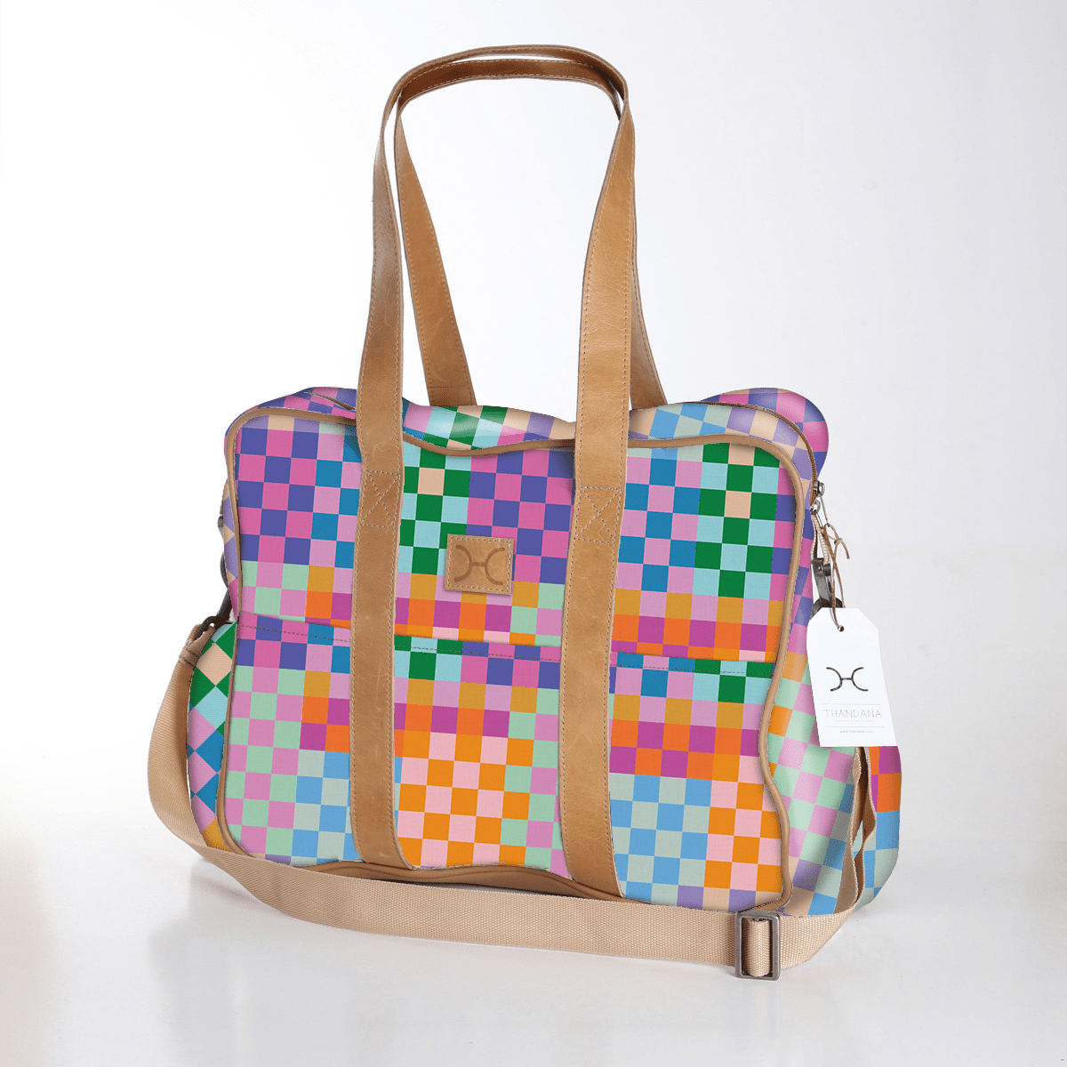 Toddler Bag | Laminated Fabric with Genuine Leather Checker - Preppy / Chunky Zip Toddler Fabric Bag by Thandana