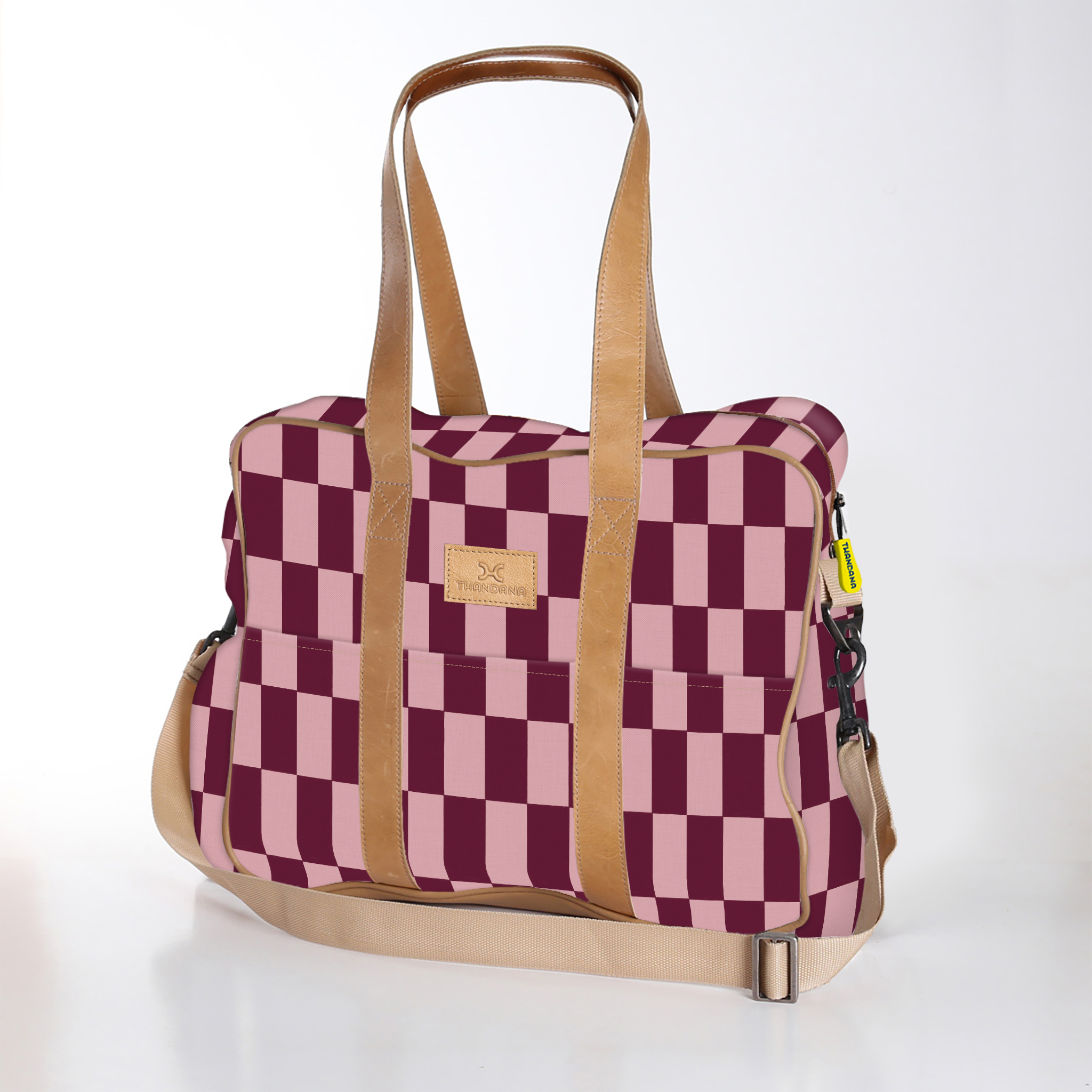Toddler Bag | Laminated Fabric with Genuine Leather Checkmate - Cherry / Chunky Zip Toddler Fabric Bag by Thandana