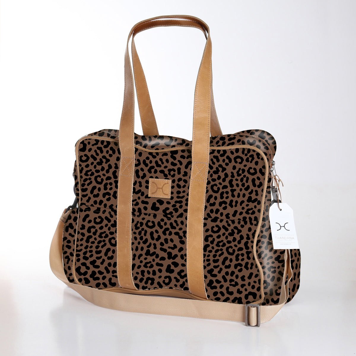 Toddler Bag | Laminated Fabric with Genuine Leather Cheetah - Coffee / Chunky Zip Toddler Fabric Bag by Thandana