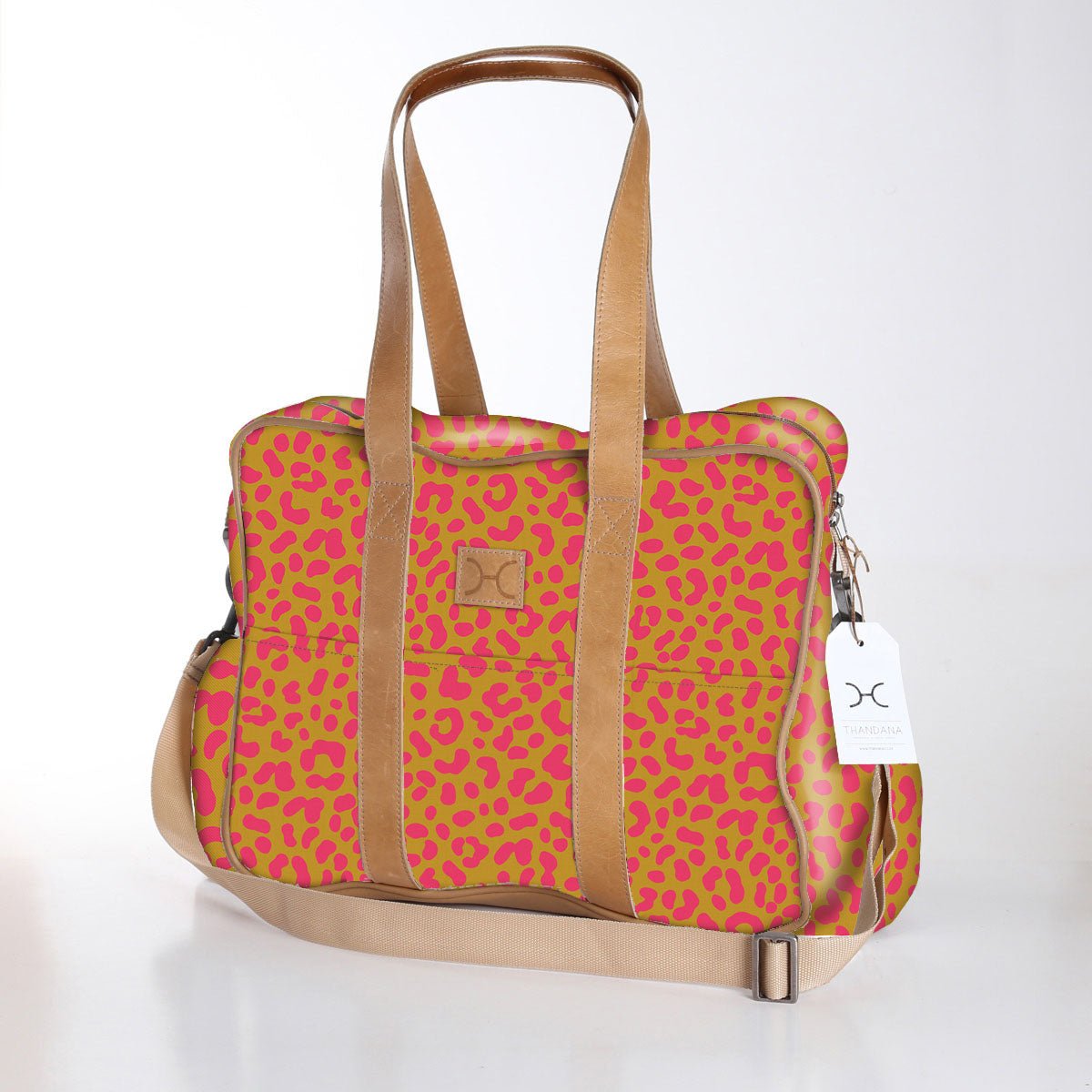 Toddler Bag | Laminated Fabric with Genuine Leather Cheetah - Preppy / Chunky Zip Toddler Fabric Bag by Thandana