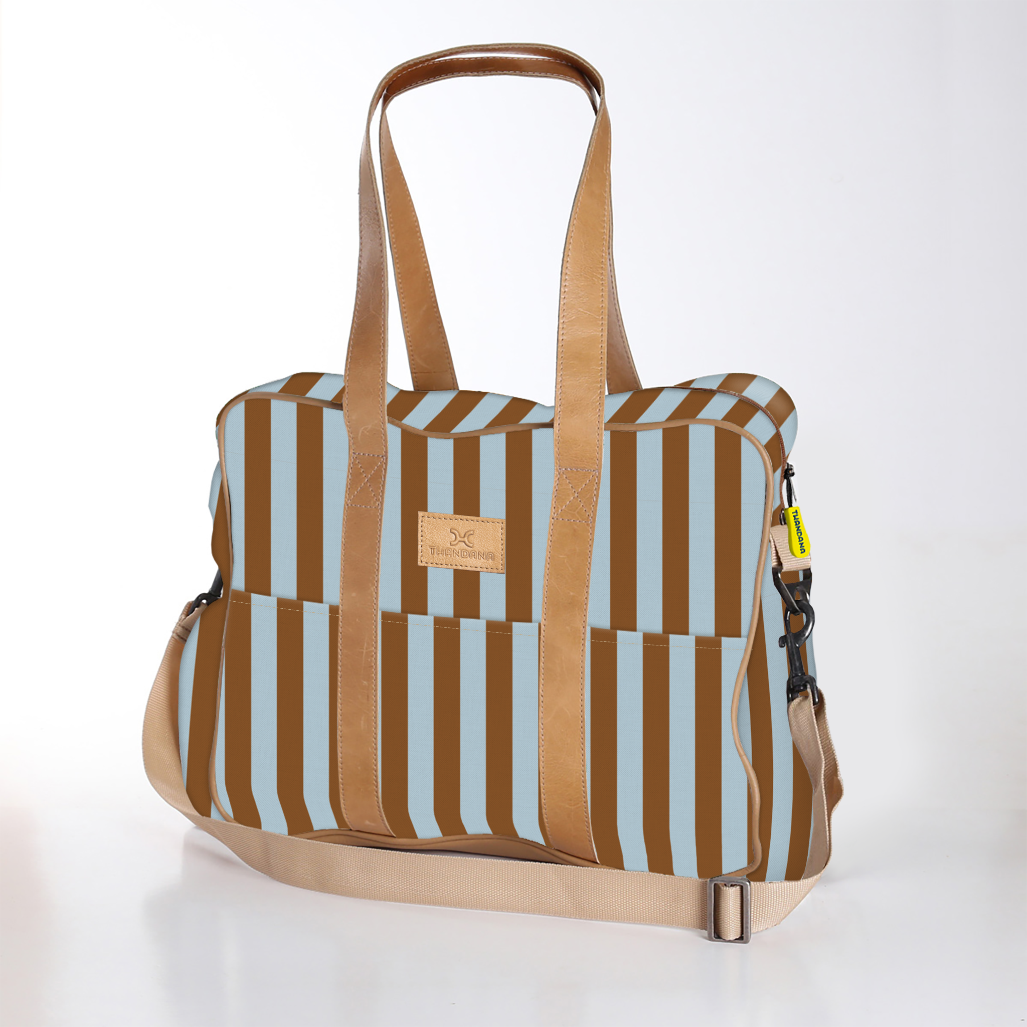 Toddler Bag | Laminated Fabric with Genuine Leather Coastal Stripe - Blue / Chunky Zip Toddler Fabric Bag by Thandana