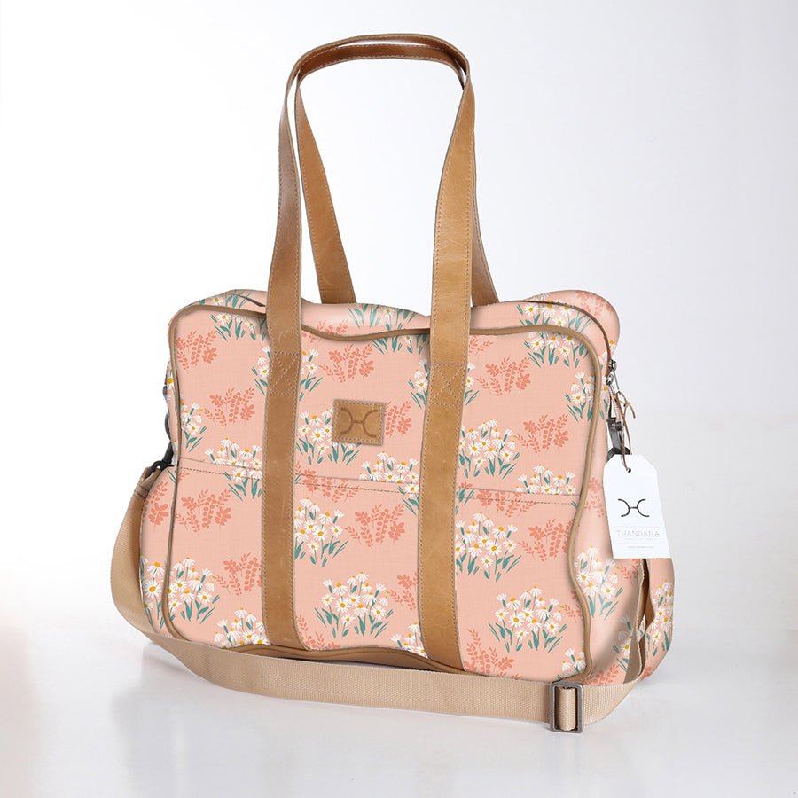 Toddler Bag | Laminated Fabric with Genuine Leather Crazy Daisy - Blush / Chunky Zip Toddler Fabric Bag by Thandana