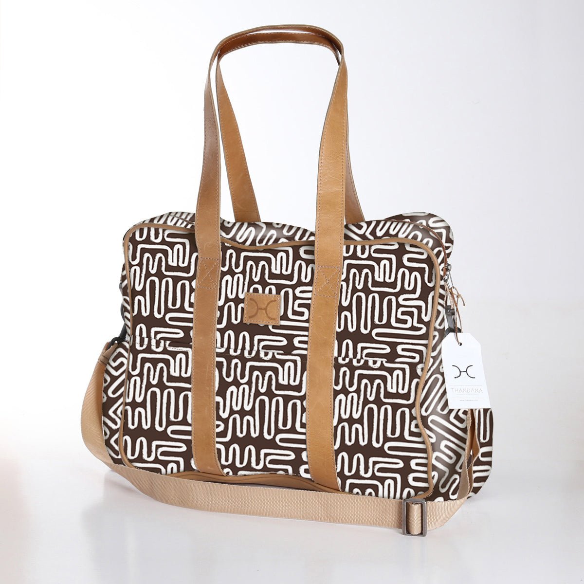 Toddler Bag | Laminated Fabric with Genuine Leather Geo - Black / Chunky Zip Toddler Fabric Bag by Thandana