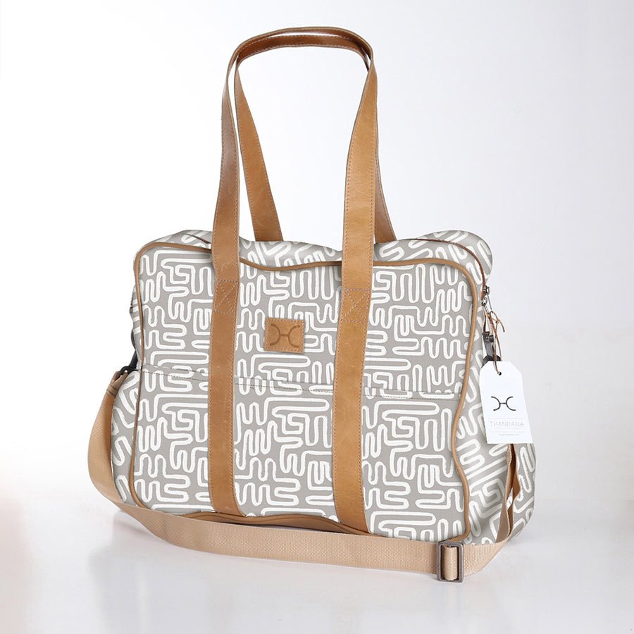 Toddler Bag | Laminated Fabric with Genuine Leather Geo - Moonstruck / Chunky Zip Toddler Fabric Bag by Thandana