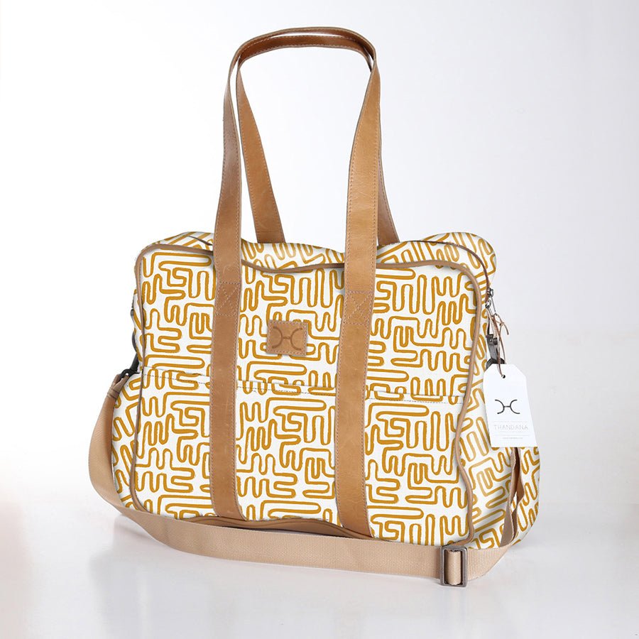 Toddler Bag | Laminated Fabric with Genuine Leather Geo - Sand / Chunky Zip Toddler Fabric Bag by Thandana