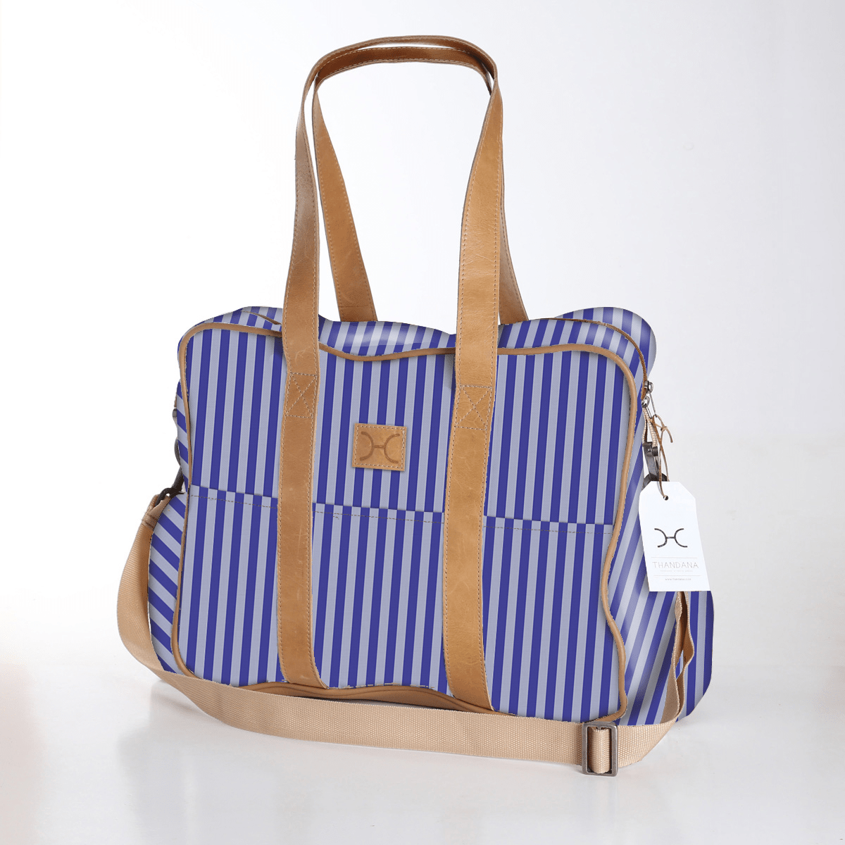 Toddler Bag | Laminated Fabric with Genuine Leather Linear - Jet / Chunky Zip Toddler Fabric Bag by Thandana