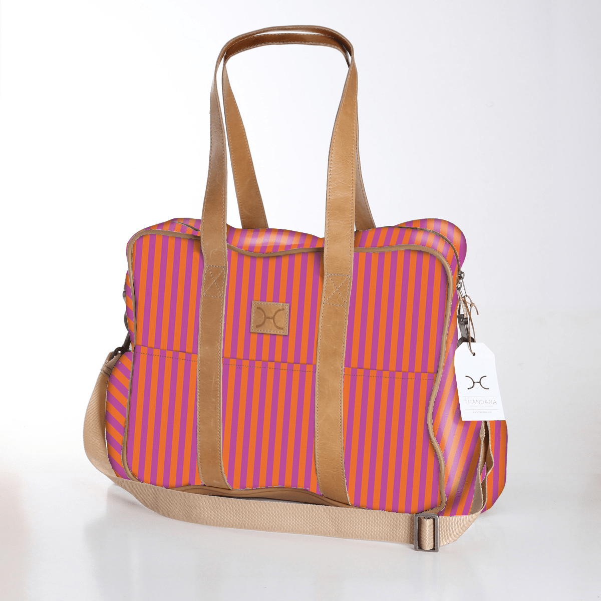 Toddler Bag | Laminated Fabric with Genuine Leather Linear - Preppy / Chunky Zip Toddler Fabric Bag by Thandana