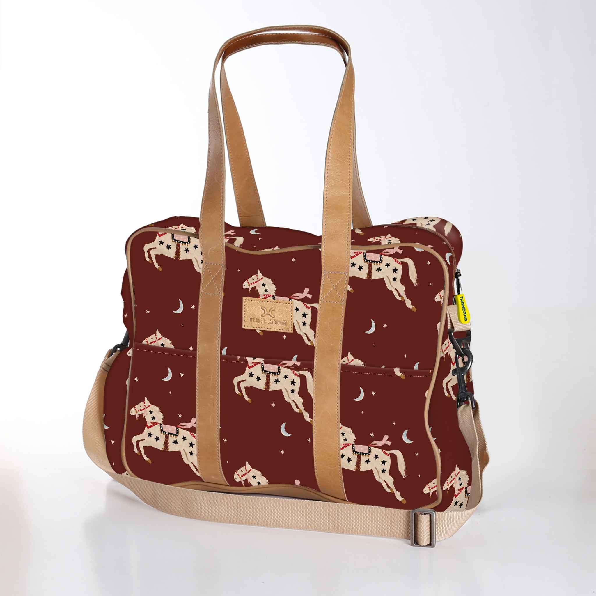 Toddler Bag | Laminated Fabric with Genuine Leather Midnight Pony - Cherry / Chunky Zip Toddler Fabric Bag by Thandana