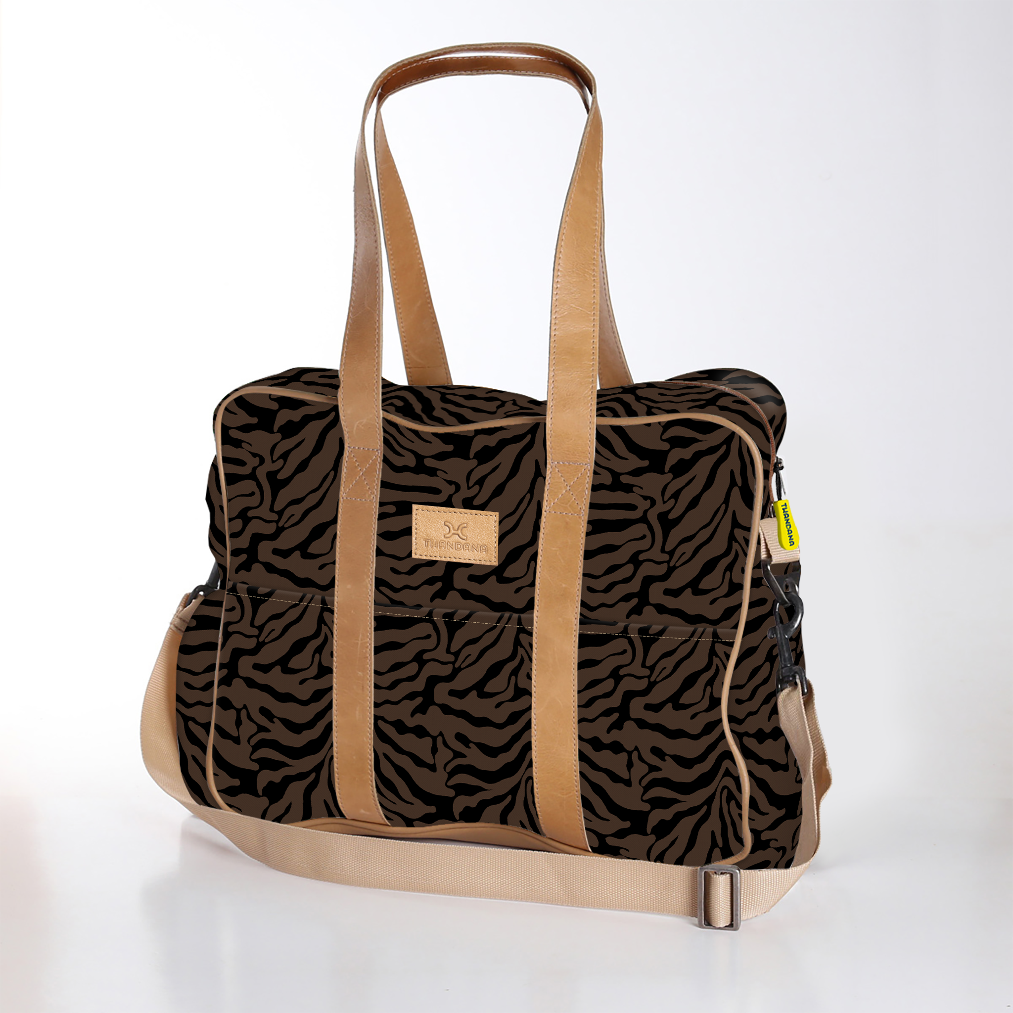 Toddler Bag | Laminated Fabric with Genuine Leather Nomad Stripe - Coffee / Chunky Zip Toddler Fabric Bag by Thandana