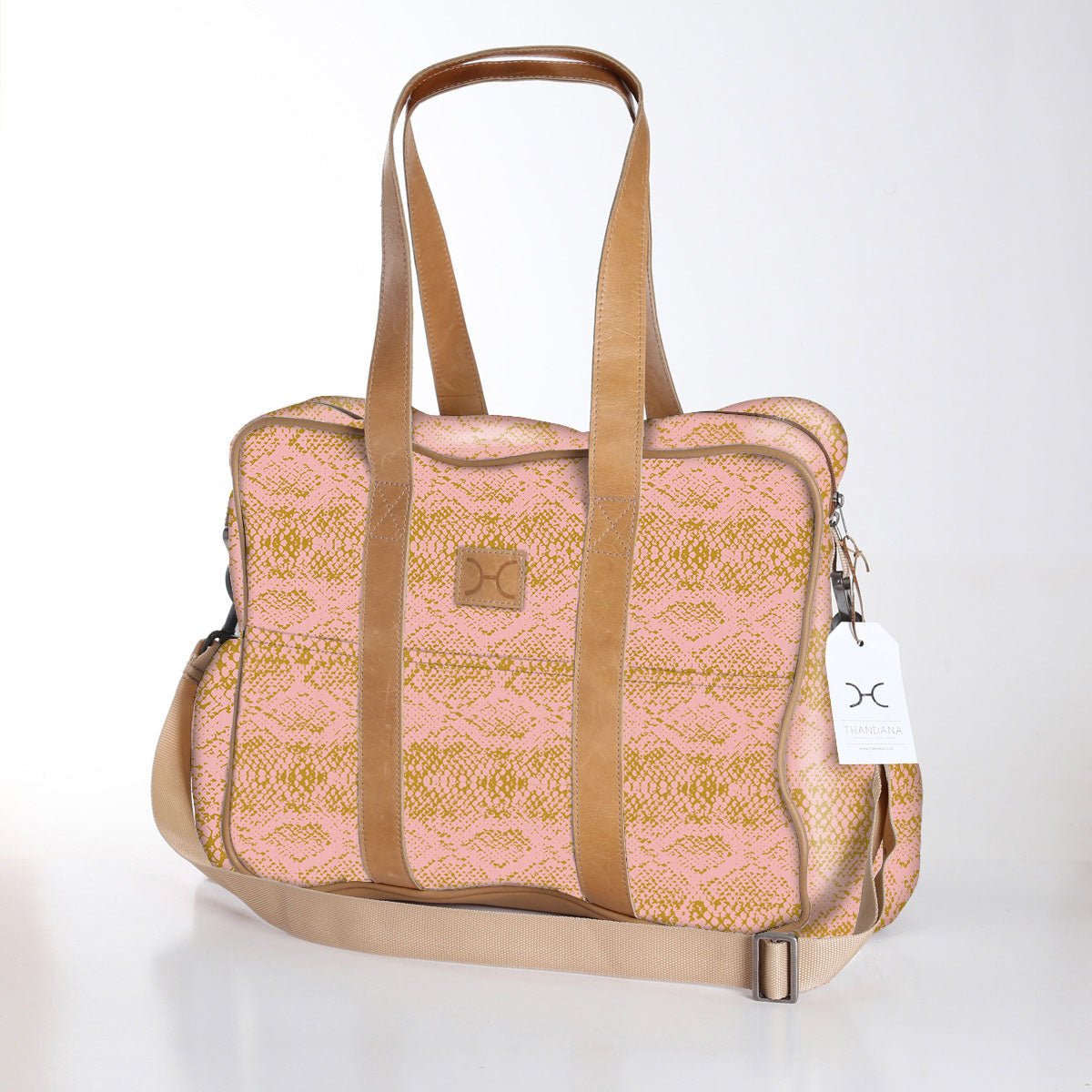 Toddler Bag | Laminated Fabric with Genuine Leather Python - Bloom / Chunky Zip Toddler Fabric Bag by Thandana