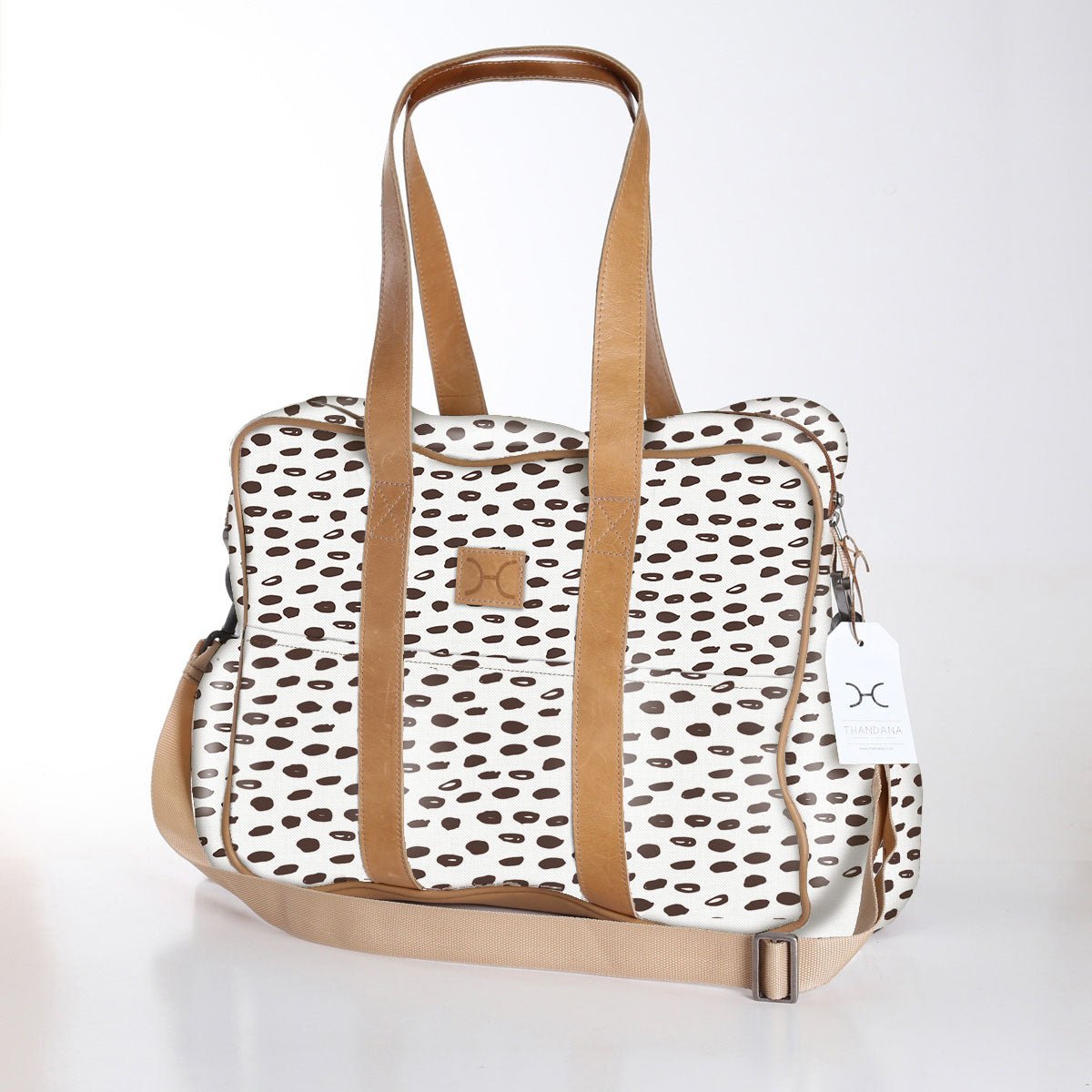 Toddler Bag | Laminated Fabric with Genuine Leather Seeds - White / Chunky Zip Toddler Fabric Bag by Thandana