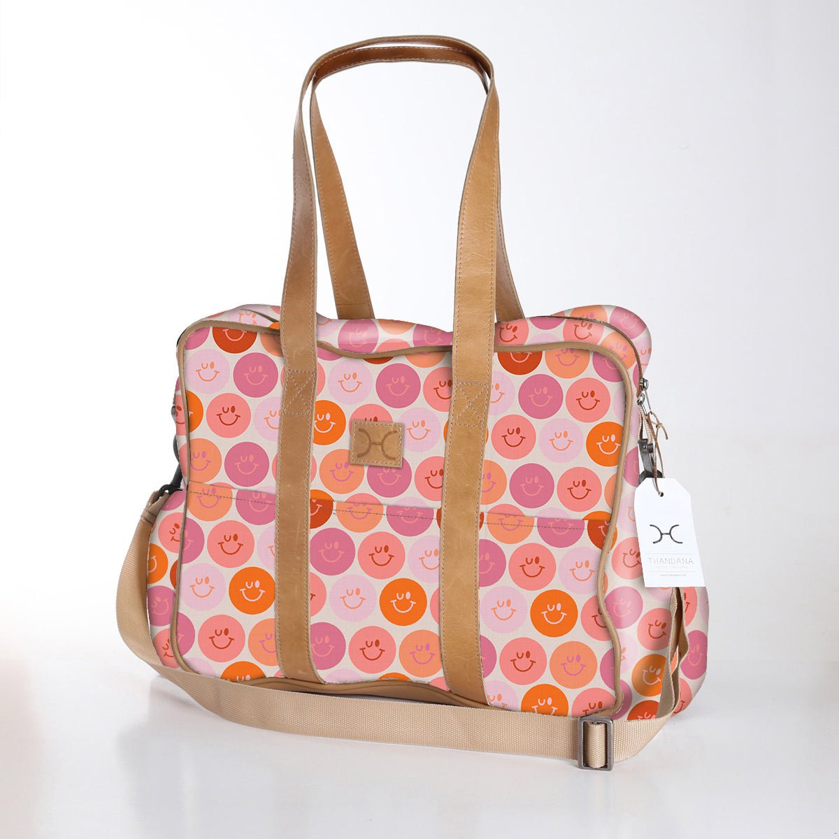 Toddler Bag | Laminated Fabric with Genuine Leather Smiley - Blush / Chunky Zip Toddler Fabric Bag by Thandana