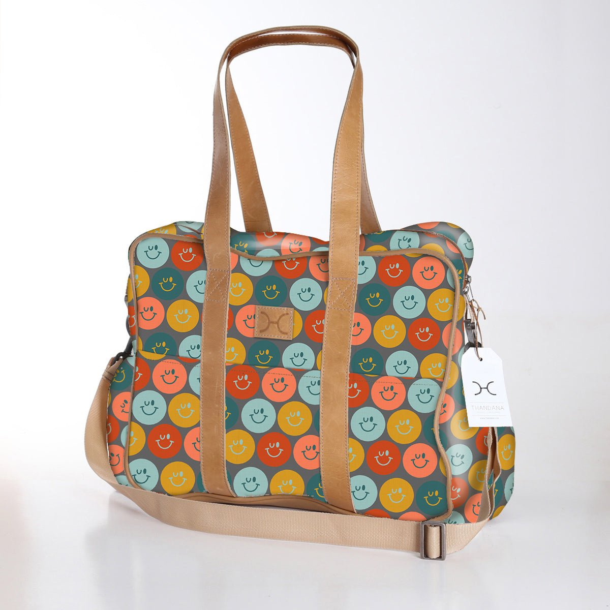 Toddler Bag | Laminated Fabric with Genuine Leather Smiley - Jet / Chunky Zip Toddler Fabric Bag by Thandana