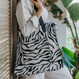 Tote Handbag | Faux Fur Print Genuine Leather Handbag by Thandana