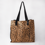 Tote Handbag | Faux Fur Print Genuine Leather Cheetah Beige Spot Tan Leather Handbag by Thandana