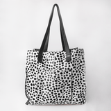 Tote Handbag | Faux Fur Print Genuine Leather Cheetah Black Spot White Leather Handbag by Thandana