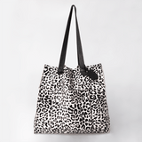 Tote Handbag | Faux Fur Print Genuine Leather Wild Cat Black Spot White Leather Handbag by Thandana