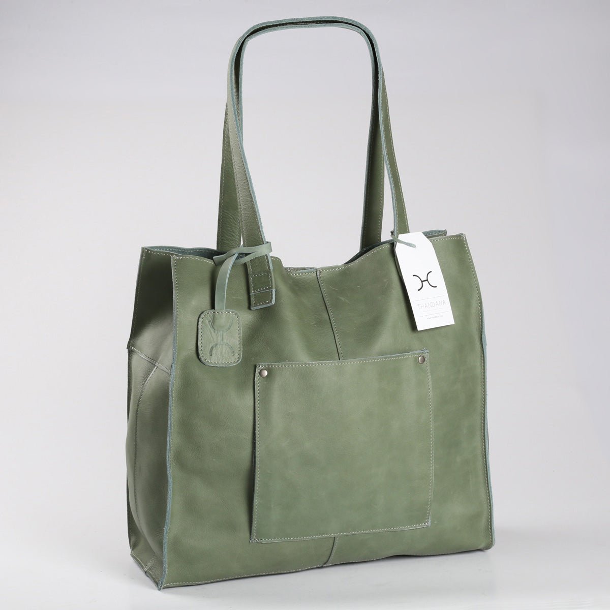 Tote Handbag | Genuine Leather Green Leather Handbag by Thandana