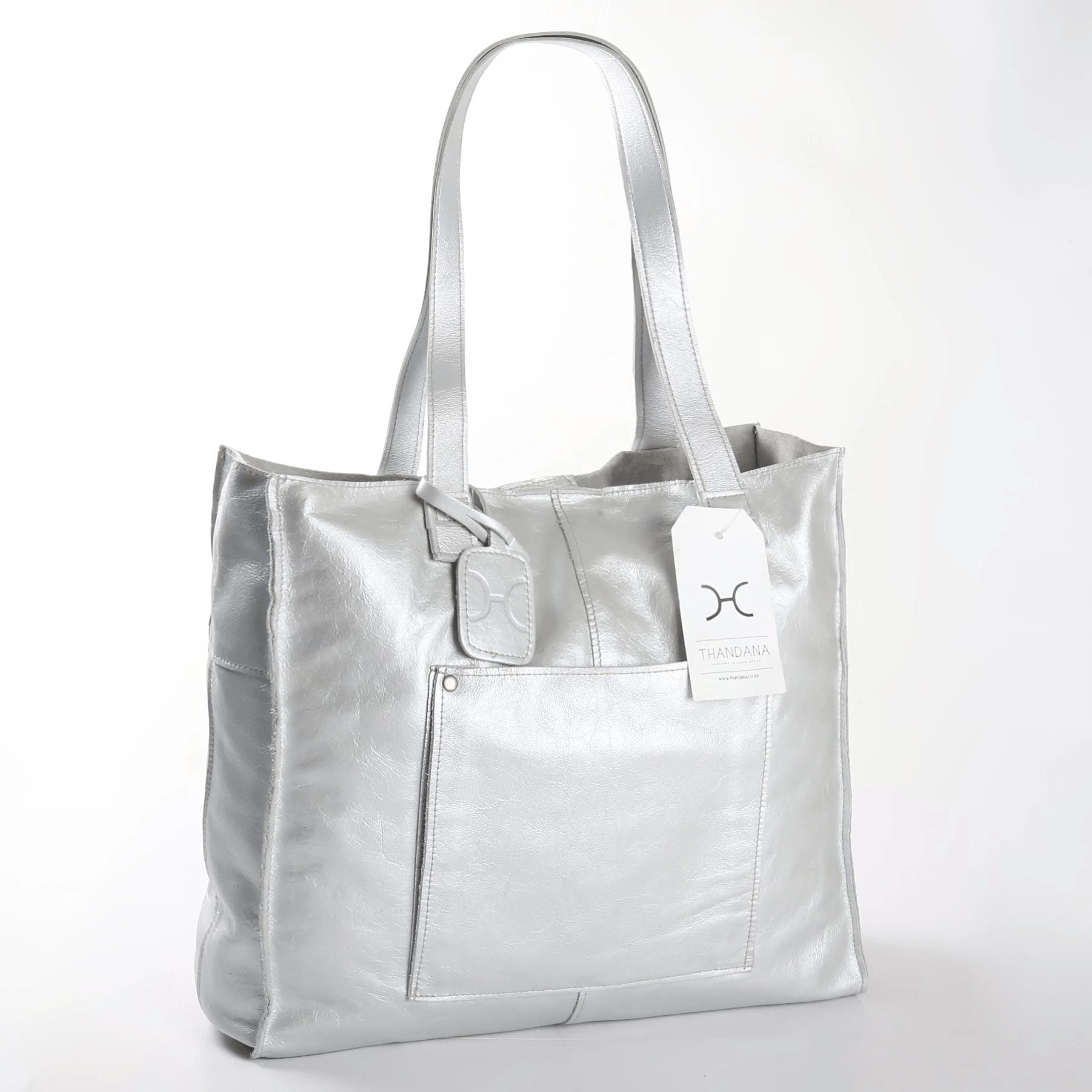 Tote Handbag | Genuine Leather Silver Leather Handbag by Thandana