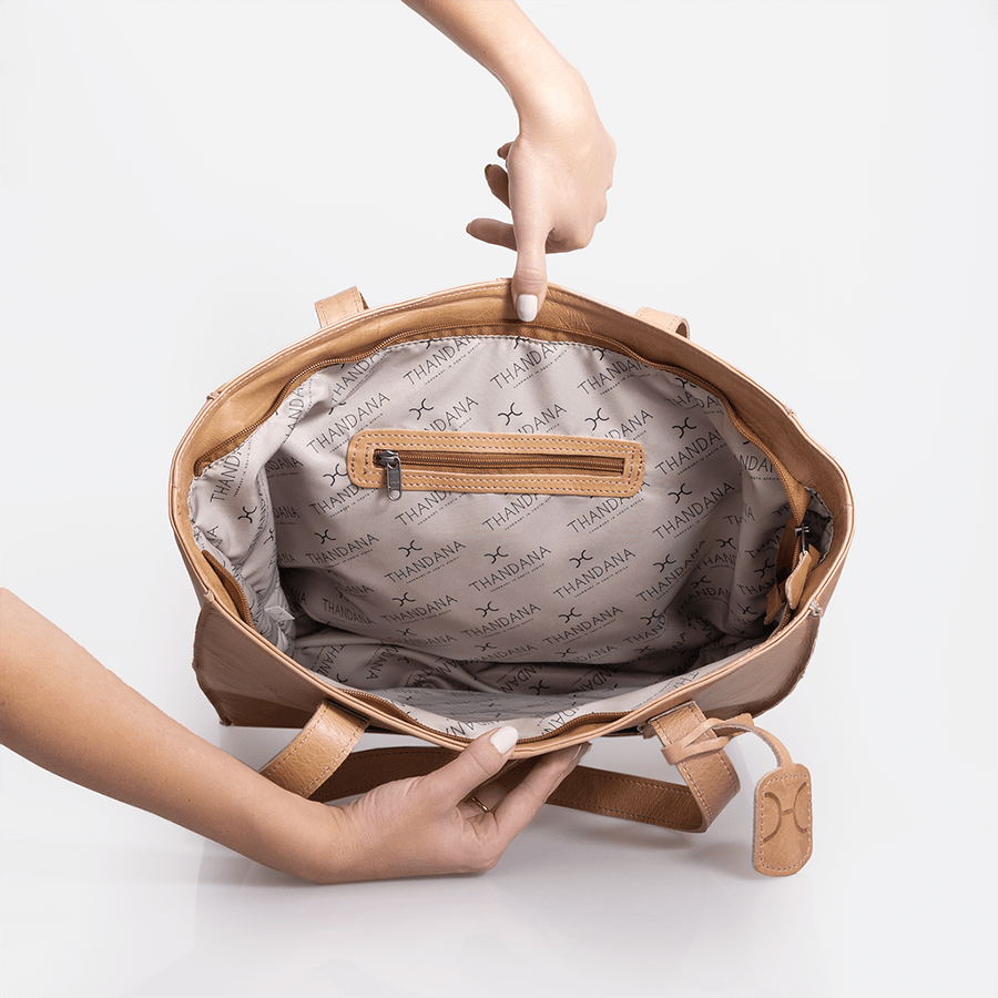 Tote Travel Zipper Handbag | Leather Handbag by Thandana