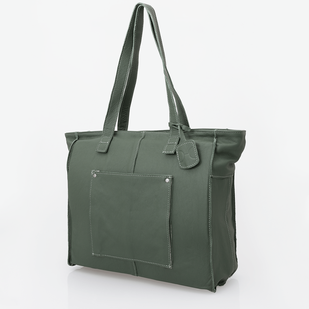 Tote Travel Zipper Handbag | Leather Basil Leather Handbag by Thandana