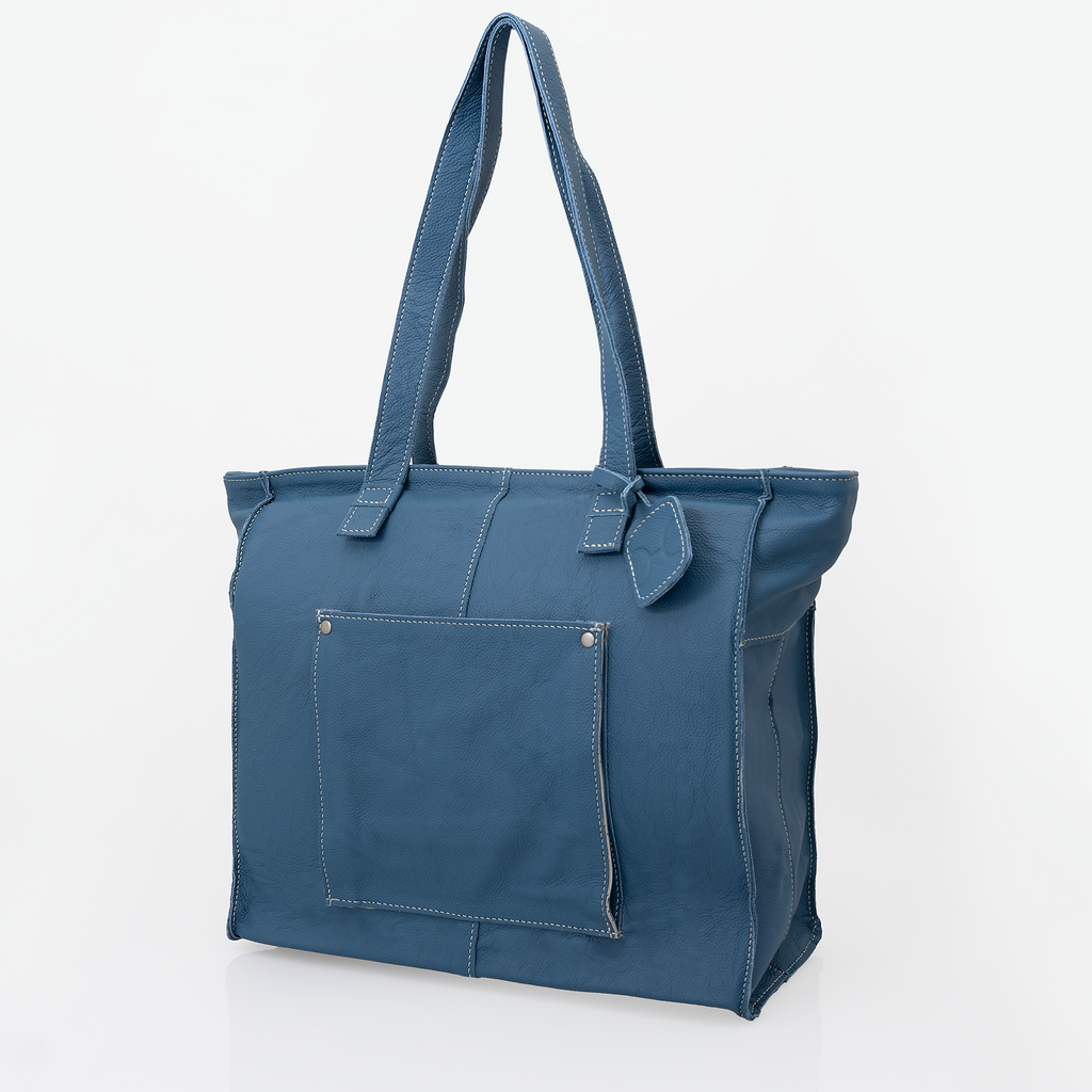 Tote Travel Zipper Handbag Leather | Corporate Aqua Leather Handbag by Thandana