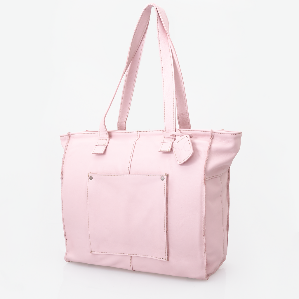 Tote Travel Zipper Handbag Leather | Corporate Blush Leather Handbag by Thandana