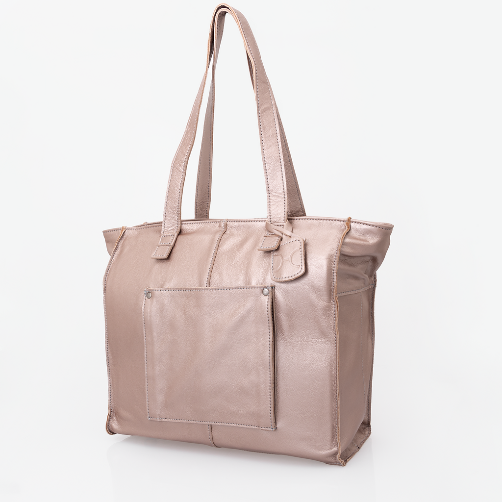 Tote Travel Zipper Handbag Leather | Corporate Champagne Leather Handbag by Thandana