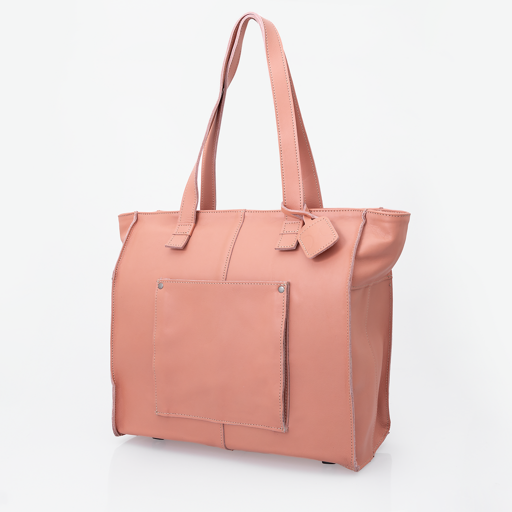 Tote Travel Zipper Handbag Leather | Corporate Coral Leather Handbag by Thandana