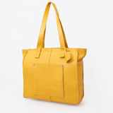 Tote Travel Zipper Handbag Leather | Corporate Mustard Leather Handbag by Thandana