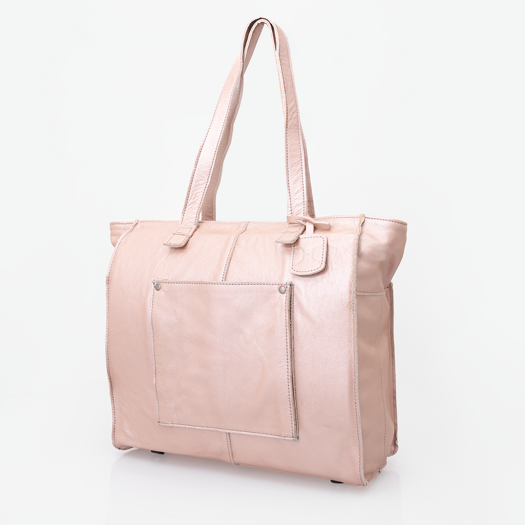 Tote Travel Zipper Handbag Leather | Corporate Rose Gold Leather Handbag by Thandana