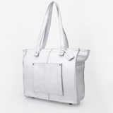 Tote Travel Zipper Handbag Leather | Corporate Silver Leather Handbag by Thandana