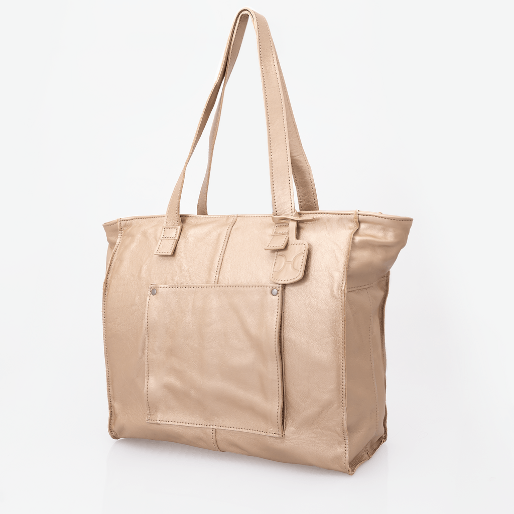 Tote Travel Zipper Handbag | Leather Gold Leather Handbag by Thandana